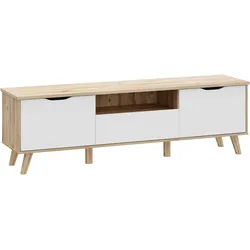 Lowboard FORTE "Vankka TV-Bank, TV-Board groß", planked eiche, weiß, B:179,1cm H:54,3cm T:42cm, Spanplatte, Sideboards, TV-Teil, ca. 180 cm breit, viel Stauraum, Echtholzbeine