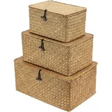 Handgeweven rechte rieten opbergmand met deksel und zeegras organisator - handgemaakte wicker organizer boxen für zuhause lagern und dekorieren - ...