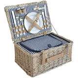 casa.pro Picknickkorb Lumparland Komplettset für 2 Personen mit Kühlfach Weidenkorb Picknickset aus Geschirr Gläser Besteck Picknickkoffer 40 x 28 x 20 cm Weiß/Blau