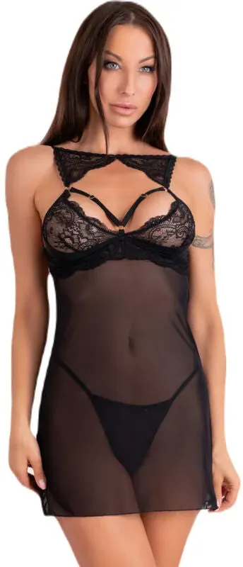 LIVCO CORSETTI FASHION  Krolina LC 90734 Chemise + Tanga Schwarz - L/XL