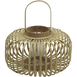 Kerzenlaterne AM DESIGN "Kerzenhalter mit Henkel, aus Bambus und Glas", beige (natur), H:25cm Ø:39cm, Bambus, Glas, Kerzenhalter, Hängewindlicht, Teelichthalter, Höhe ca. 25 cm