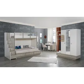 aea Kinderzimmer Schlafzimmer Set Holz Möbel Etagenbett Hochbett Tisch 3tlg - Beige