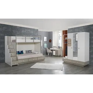 aea Kinderzimmer Schlafzimmer Set Holz Möbel Etagenbett Hochbett Tisch 3tlg - Beige