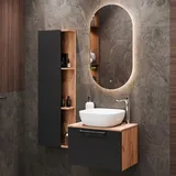 Planetmöbel Waschtischunterschrank Astra 60 cm gold eiche / anthrazit mit Aufsatzwaschbecken weiß und Seitenschrank gold eiche / anthrazit