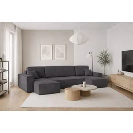 kaiser möbel Ecksofa Dicker Cord U-Form Dunkelgrau