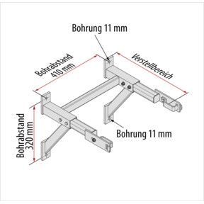 Hymer Wandkonsole verstellbar, Aluminium, Verstellbereich 500-650 mm