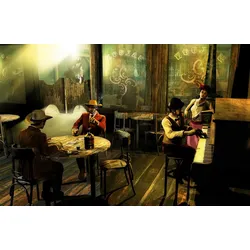 Fototapete PAPERMOON "SALOON-WILD WEST NOSTALGIE RETRO VINTAGE BAR COWBOY XXL", bunt, B:4,00m L:2,60m, Vlies, Tapeten