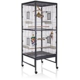 Montana Cages Vogelkäfig Casa 60 Vogelkäfig für kleine Vogelarten wie Sittiche und ähnliche, (BxTxH): ca. 60 x 60 x 155cm, Zink- und Schwermetall-frei, Ungiftig grau