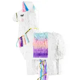 partydeco Pinata, Piñata 41x49,5x10cm Lama zum Befüllen Weiß rosa