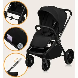 lionelo MIKA PLUS 3in1 bis 38 Monate (22kg), XXL-Verdeck mit UPF50+, 3-stufige Verstellung des Elterngriffs - Black Onyx - Schwarz