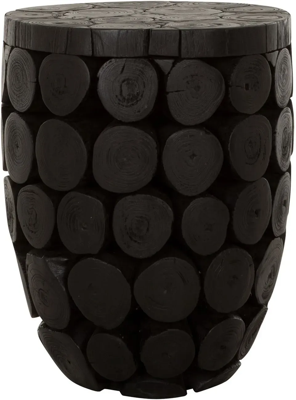 Beistelltisch Cone aus Teakholz, massives Design, rund, schwarz, Ø 36 cm, geölte Oberfläche