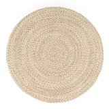 KADIMA DESIGN Baumwollteppich Boho wendbar schmutzabweisend Beige Rund 120D | 100% Baumwolle, Rücken aus Jute | Florhöhe: 5 mm | pflegeleicht