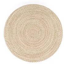 KADIMA DESIGN Baumwollteppich Boho wendbar schmutzabweisend Beige Rund 120D | 100% Baumwolle, Rücken aus Jute | Florhöhe: 5 mm | pflegeleicht