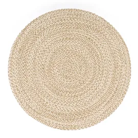 KADIMA DESIGN Baumwollteppich Boho wendbar schmutzabweisend Beige Rund 120D | 100% Baumwolle, Rücken aus Jute | Florhöhe: 5 mm | pflegeleicht