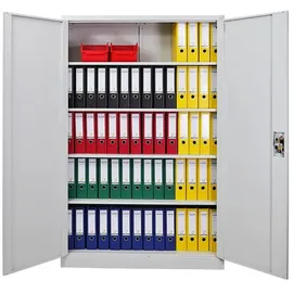 Proregal Flügeltürenschrank ELEPHANT komplett montiert abschließbar 180x120x40cm 4 Ebenen Stahlschrank Lichtgrau