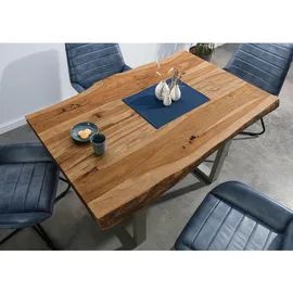 MASSIVMOEBEL24.DE Baumtisch 160 x 77 x 90 cm natur/silber