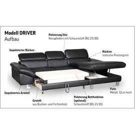 Cotta Ecksofa "Driver L-Form", grau, B:268cm H:73cm T:169cm, Struktur (100% Polyester);Chenille (90% Polyester, 10% Polyamid), Sofas, Ecksofa, mit Kopfteilverstellung, wahlweise mit Bettfunktion & Bettkasten