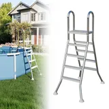 Froadp Edelstahl Poolleiter mit 4 Rutschfesten Stufen,Pooltreppe,Schwimmbadleiter bis 150 kg Belastbar, Einstiegsleiter für Pool und Schwimmbecken Höhe bis zu 135 cm,Silber