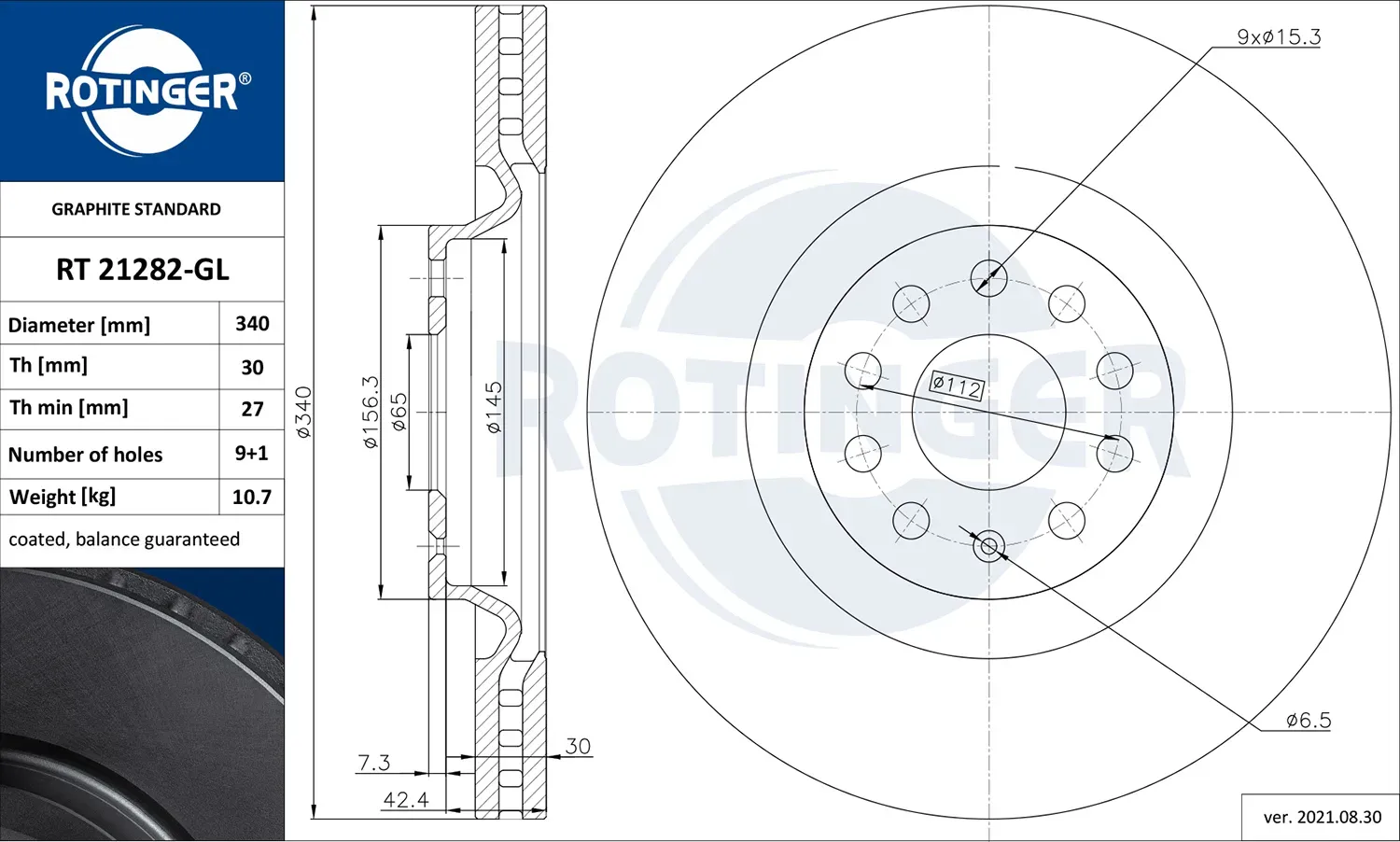 ROTINGER Bremsscheibe rt21282gl Vorderachse 340mm 30mm für Audi CUPRA VW