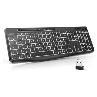 Gaming PC- Leise Tastatur QWERTZ Weiß Beleuchtet Ergonomisch Wasserdicht, 2.4Ghz Led Keyboard für Windows/Mac/PS4/Xbox mit Multimedia-Tasten Schwarz - Schwarz