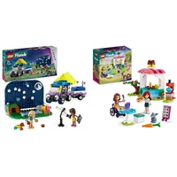LEGO Friends Sterngucker-Campingfahrzeug Set mit Geländewagen-Auto und Spielzeug-Teleskop & Friends Pfannkuchen-Shop Set, Kreatives Spielzeug