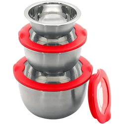 Schüssel KING "» FRESHIN«", grau (edelstahl), Edelstahl, Schüsseln, mit Frischaltedeckel, 1.5L, 0.8L, 0.2L, stapelbar