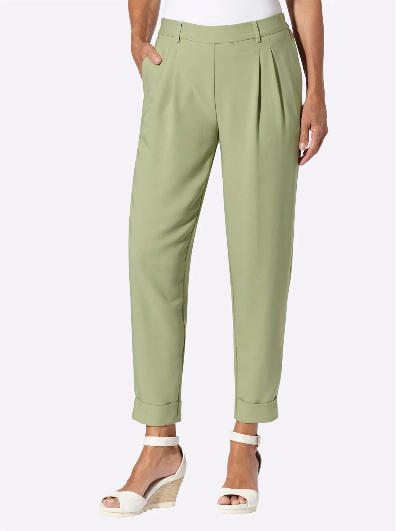 Bundfaltenhose INSPIRATIONEN, Damen, Gr. 50, Normalgrößen, schilf, 94% Polyester, 6% Elasthan, Hosen