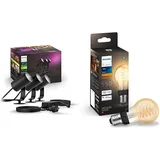 Philips Hue White & Color Ambiance Lily Gartenstrahler 3-er Pack (1.770 lm) & White E27 Filament A60 550lm, warmweißes Licht, dimmbar, steuerbar via App, kompatibel mit Amazon Alexa (Echo, Echo Dot)