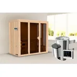 Karibu Sauna Irava 2 - 68 mm Systemsauna - 230 Volt Plug & Play Bronzierte Ganzglastür Ohne Dachkranz 3,6 kW Ofen mit externer Steuerung