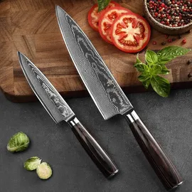 Wakoli EDIB Essentials 2er Set Damastmesser - cm und 20 cm Profi Chefmesser Küchenmesser - 67 Lagen Damaststahl - Pakkaholzgriff Gemüsemesser inkl. Geschenkbox