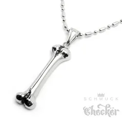 Edelstahl Anhänger Knochen Bone silber massiv Hund Gothic Biker 60cm Halskette