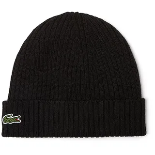 Lacoste Unisex Beanie aus gerippter Wolle in Schwarz