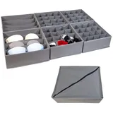 Intirilife Intirilife, Aufbewahrungsboxen 6-teilig für Schubladen aus Vlies in Grau - Zwei 4-Fach Boxen 33x26x11 / Vier 16-Fach Boxen 28.5x26x11 cm, - Faltbare Organizer für Unterwäsche Socken