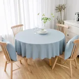 Baumwolle Und Leinen Einfarbig Tischdecke Runde Fleckabweisende Esstisch Outdoor Tischdecken,140cm,hellblau