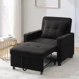 Sofa-schlafsessel Aus Holz Und Metall, Schwarz, 3-in-1 Mit Verstellbarer Rückenlehne, Usb-anschluss Und Getränkehaltern