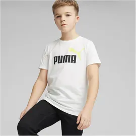 Puma Ess+ 2 Col Logo Tee B T-Stück, Puma White-lime Sheen, 140