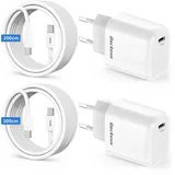 Qackenm 25W GaN USB C Ladegerät für Samsung Galaxy S24/S23/S22/S21, [2-Pack] Schnellladegerät mit 2M Ladekabel für iPhone 16/16 Pro/15/15 Pro/15 Pro Max/15 Plus, Stecker, Ladestecker, Ladeadapter