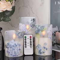 Eldnacele Hortensien Glas LED Kerzen flackern mit Fernbedienung, flammenlose Batteriekerzen flackern für die Hochzeitsdekoration zu Hause (10cm 12,5cm 15cm 3er Set)