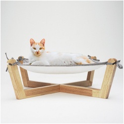 HomeGuru Katzen-Hängematte Katzenbett mit Holzgestell, Hängematte für Katzen, abnehmbar, waschbar beige|grau