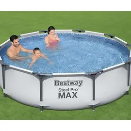 BESTWAY Steel Pro Max Frame Pool Set 366 x 76 cm lichtgrau inkl. Filterpumpe