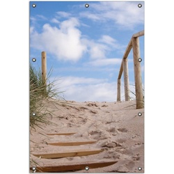 Wallario Sichtschutzzaunmatten Auf der Holztreppe zum Strand braun 80 cm x 120 cm