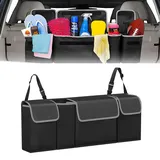 DNSHAN Auto Kofferraum Organizer, Aufbewahrungstasche mit 4 Pocket, Faltbar Auto Kofferraum Organizer, Rücksitz Kofferraumtasche Aufbewahrungsbox, 3 Verstellgurten Kofferraumtasche Auto, 90 x 25 cm