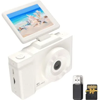1080P-Digitalkamera fuer Kinder, digitale Videokamera, 48 MP, 2,8 Zoll, drehbarer IPS-Bildschirm, Autofokus, 16-facher Zoom mit LED-Fuelllicht, 32 ... - Weiß