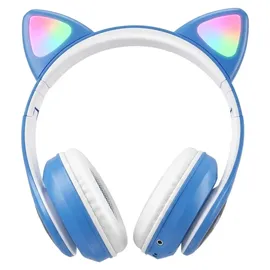 Avizar Bluetooth Kinderkopfhörer Katzenohren Weiß/Blau