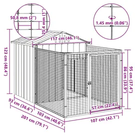 vidaXL Hundehütte mit Dach Anthrazit 117x813x123 cm Verzinkter Stahl