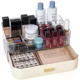 Winter Shore Elegant Kosmetik Organizer mit Schublade - Stapelbar - Weißer Acryl Kosmetikkoffer für Schreibtisch