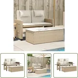 The Living Store - Gartenbank Verstellbar Mit Kissen Beige Poly Rattan - Gartenbank - Schlafsofa - Outdoor Möbel - Gartenmöbel - Rattan Gartenbank