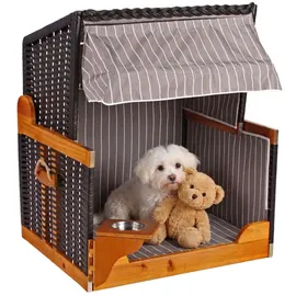 Mr. Deko Hundestrandkorb Wacholder PE Schwarz Dessin Grau Gestreift
