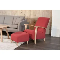 KAWOLA Sessel REIKI Polstersessel niedrig Stoff rot inkl. Hocker