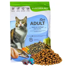 Lyra Pet 2,5 kg Lecker.Pet® Leo's Adult Geflügel & Forelle Katzenfutter Trockenfutter Vollnahrung + 2 Mäuse